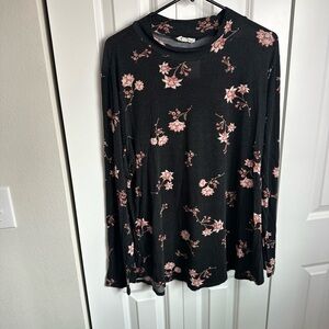 Elegant Floral Long Sleeve Top in Black and Pink